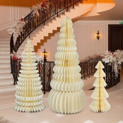 3 Pcs Large Honeycomb Christmas Tree,Classic,White