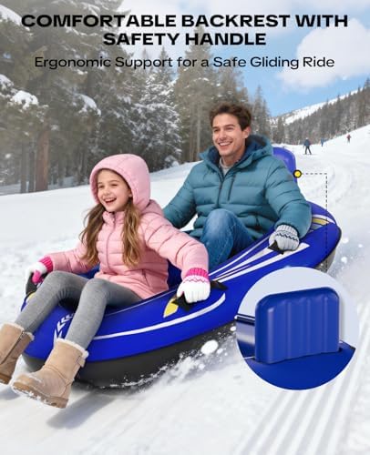 2 Person Snow Sled, Inflatable Heavy Duty Snow Tube for Kids & Adults