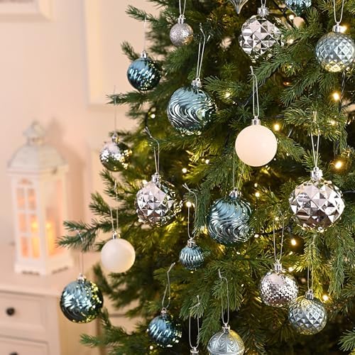 Valery Madelyn 100ct Christmas Tree Decorations Ball Ornament Set, Light Blue Silver Shatterproof Hanging Ornaments Bulk for Xmas Holiday Party Decor