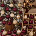 Lunmon 64 Pcs Burgundy and Gold Christmas Ball Ornament 1.57/1.97/2.36 Inch