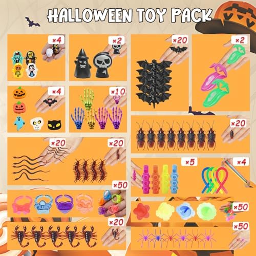 650Pcs Halloween Party Favors for Kids, Bulk Fidget Toys for Party Supplies, Halloween Treats Non Candy School Classroom Carnival Prizes, Treasure Box Toy Chest, Halloween Gifts, Goodie Bag Stuffers