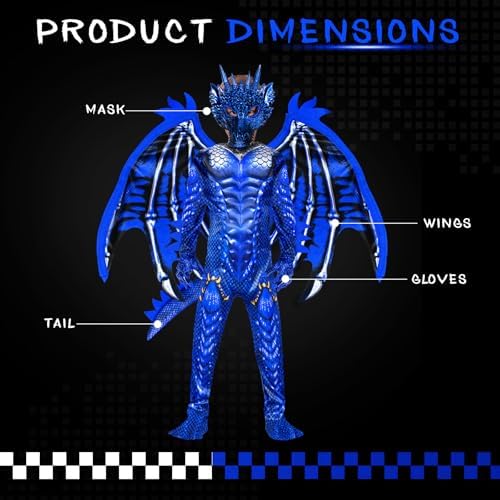 digi Dragon Costume for kids,Halloween costume Scary Goblin Dragon Full Body Jumpsuit with Wings Tail Spikes for boy 4-12