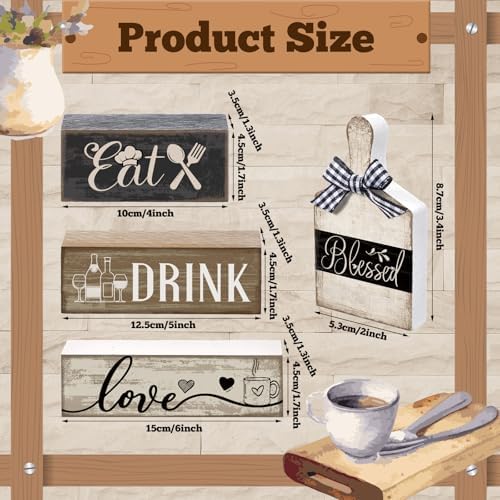 Moucuny 4 Pcs Farmhouse Kitchen Decor Wooden Plate Farmhouse Table Decor