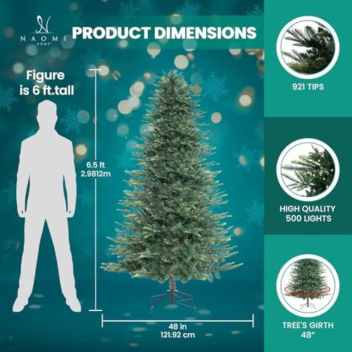 Naomi Home 6.5 ft Nordic Pre-Lit Christmas Tree, 500 Warm Lights