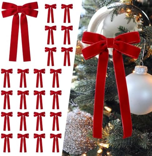 SIMISI RIBBON 24Pcs Christmas Velvet Ribbon Bows Decorations for Tree