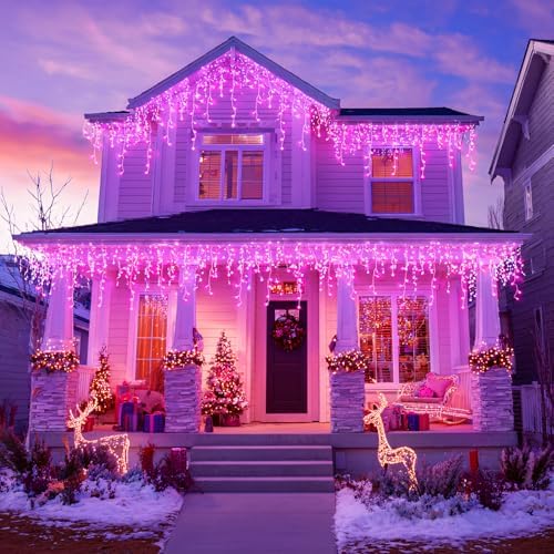 JMEXSUSS 400 LED Pink Christmas Icicle Lights
