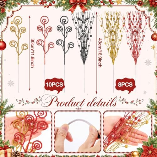 Daifunli 36 Pcs Christmas Tree Pick Spray Ornament, Mouse Red Yellow Black