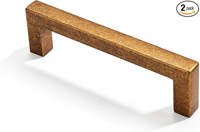 khtumeware 2 Pack 5 inch(128mm) Hole Center Antique Brass Cabinet Pulls Solid Heavy-Duty Square Cabinet Handles Drawer Pulls Kitchen Cabinet Hardware Kitchen Handle