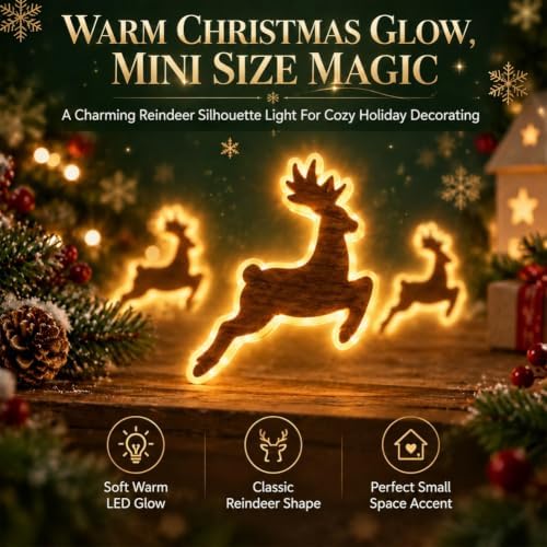 LED Reindeer Wall Decorations, Christmas Glow Silhouette Lights Home Decor