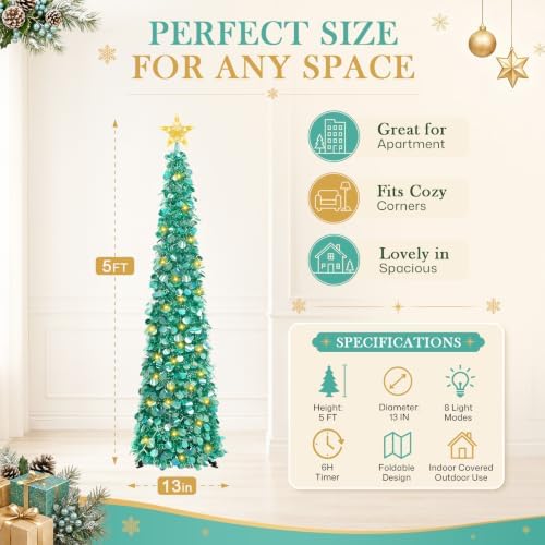 5FT Pop Up Christmas Tree with Lighted Top Star for Christmas Decorations