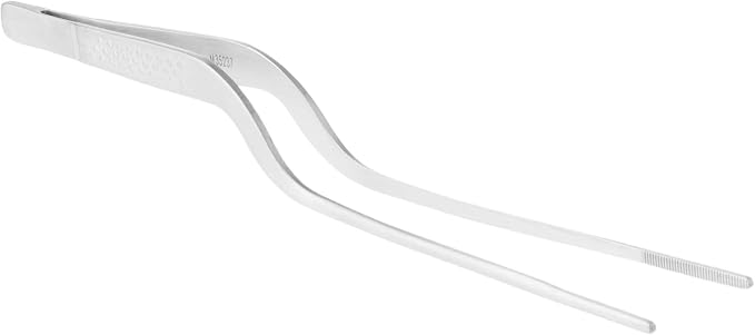 Mercer Culinary 18-8 Stainless Steel Precision Plus Chef Plating Tong, Offset, 7-7/8 Inch