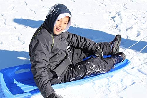 Slippery Racer Downhill Xtreme Flexible Adults and Kids Plastic Toboggan Snow Sled for Up to 2 Riders with Pull Rope and Handles, Red (Blue)