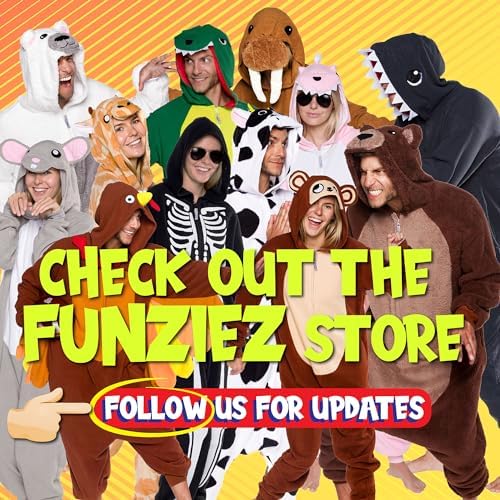 Funziez! Adult Onesie Halloween Costume Animal Dinosaur Shark Unisex Plush One Piece Cosplay Suit for Adults, Men and Women