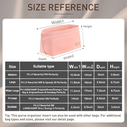 Doxo Purse Organizer Insert for Handbags & Base Shaper 2pc Set, Felt Neverfull MM Organizer Insert, Tote Bag Organizer with Zipper Pocket and Bottle Holder, Fit Speedy 30 Neverfull MM and More,Pink-L