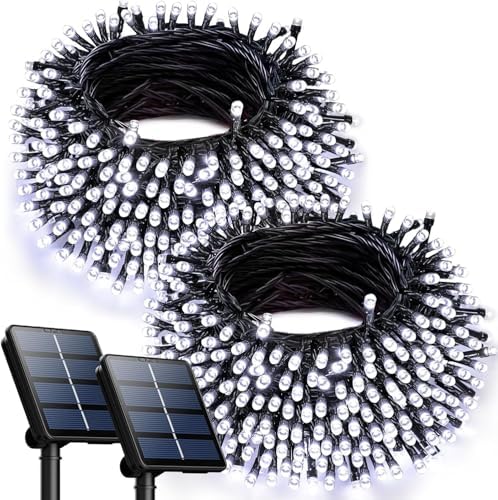 OZS 2PK 240LED Solar String Lights Outdoor Waterproof, Cool White