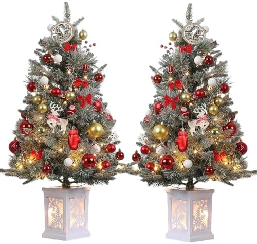 GarveeHome 3 ft Prelit Christmas Tree with 78 Warm Lights & Red Berry