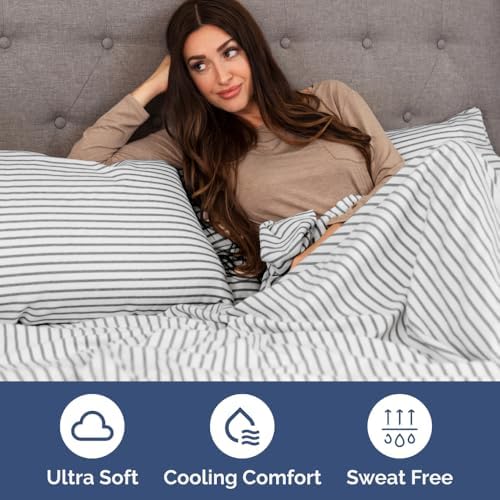 Short Queen Size 4 Piece Bed Sheet Set - RV Short Queen - Grey Stripes