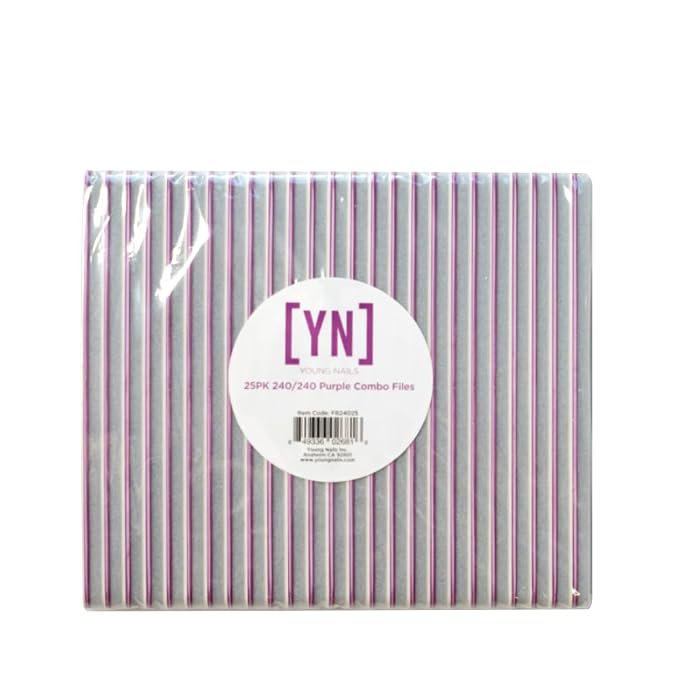 Young Nails Professional Nail File - 240/240 Grit Purple Combo Files, 25 Pack - Double Sided Ergonomic Emery Boards for Natural Acrylic Gel Nails, Perfect for Nail Techs or DIY Nails At Home