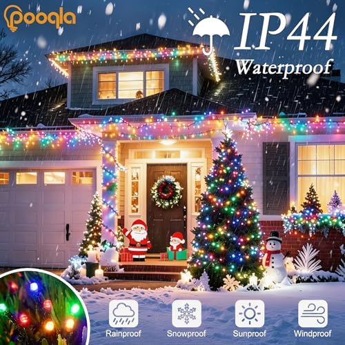 Pooqla 200 LED Colorful Christmas Lights Outdoor String Lights, 66 ft