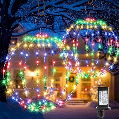 Flacchi Set of 2 Sizes Hanging Ball Lights Multicolor Christmas Decorations