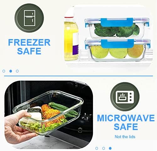 30 Pieces Glass Food Storage Containers Set, Blue | Glass Meal Prep Containers Set, Snap Locking Lids, Airtight Lunch Containers, Microwave, Oven, Freezer & Dishwasher Safe