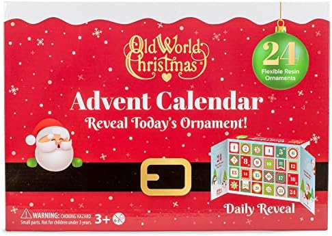 Old World Christmas Advent Calendar, 24 Mini Resin Christmas Ornaments for Kids, Countdown Holiday Décor, Child-Safe and Durable