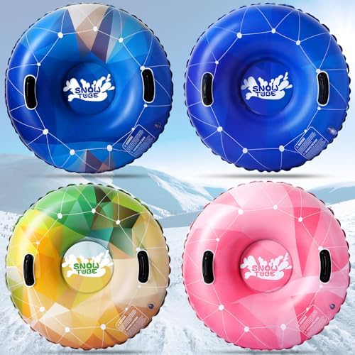 Poen 4 Pack Snow Sled Tube 36 Inch Inflatable with Handles,Vibrant