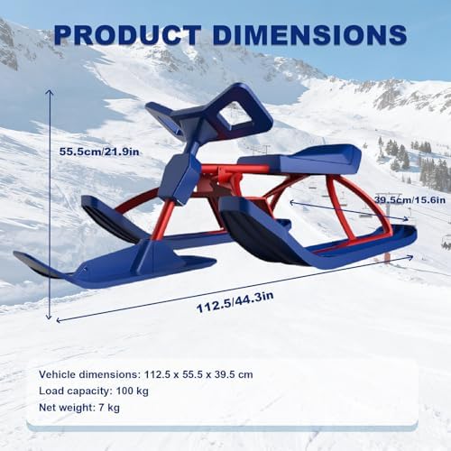 Ski Sled Slider Board/Snow Racer Sled with Steering Handle with Responsive Steering & Shock-Absorbing Column, Heavy Duty Long-Lasting Steel Frame Snow Sled for Kids A