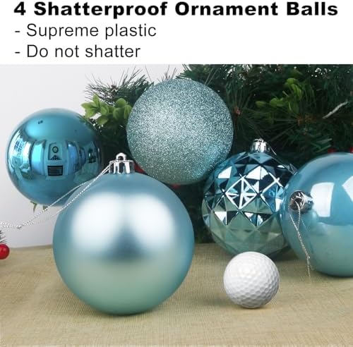 Baby Blue 4.0" Large Christmas Balls - Christmas Tree Decoration Ornaments Shatterproof Hanging Balls for Birthday Halloween Holiday Wedding Decorations Set of 4pcs