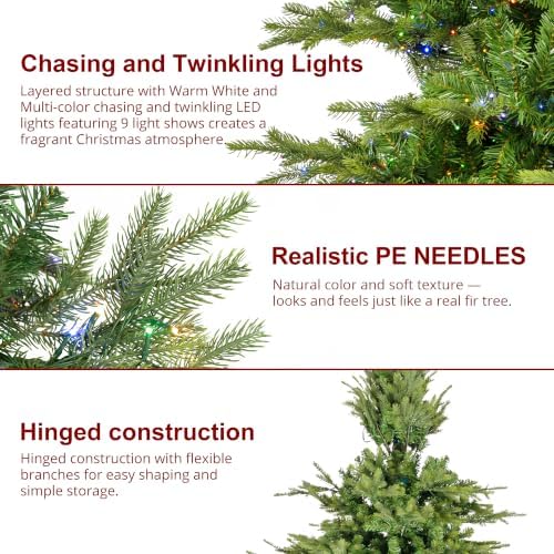 Glitzhome 15ft Prelit Christmas Tree, Artificial Christmas Tree Vibrant Evergreen Fir with 5,000 Warm White/Multi-Color Chasing and Twinkling Lights, 13,459 PE&PVC Tips, 9 Light Modes, Simple Setup