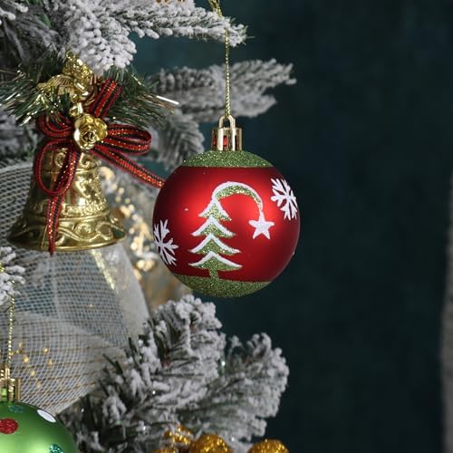 100 Pcs Christmas Ornaments Set for Tree, Red and Green Xmas Decorations, Shiny and Glitter Assorted Shatterproof Hanging Balls Decor Baubles Set for Party/Home/Garland/Wreaths