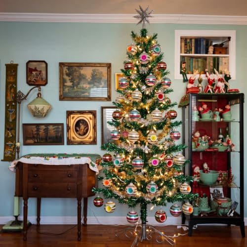 Junkin 12 Pcs Vintage Glass Christmas Ornaments,Hanging Decor, Stripes 1