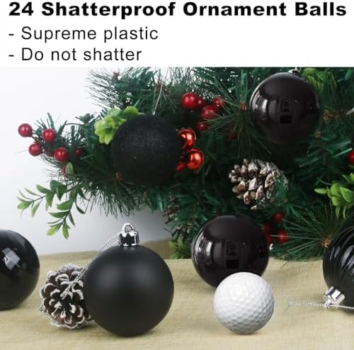 Black 2.5" Christmas Balls Christmas Tree Decoration Ornaments Shatterproof Hanging Balls for Birthday Halloween Holiday Wedding Decorations Set of 24pcs
