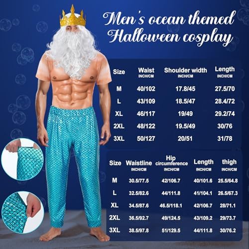 Cutecrop 4 Pcs Halloween Poseidon Merman Costume for Men