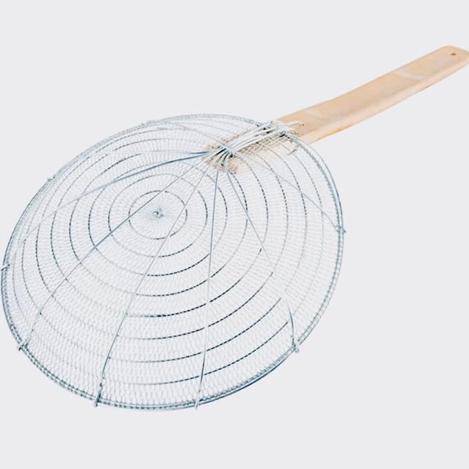 14-Inch Galvanized Steel Spider Strainer – Fine Mesh Skimmer with Natural Bamboo Handle for Cooking & Frying Ideal for Home & Professional Kitchens