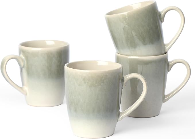 famiware Coffee Mugs Set, 13oz Mug Set of 4, Stoneware Cups for Latte, Hot Tea, Mocha, Cocoa, Cappuccino, Microwave and Dishwasher Safe, Glacier Series, Sage Green