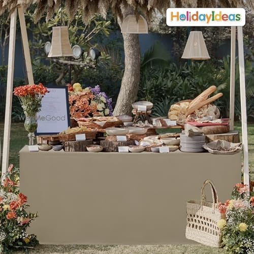 HolidayIdeas 4-Pack 6ft Open Back Fitted Tablecloths for Craft Shows Taupe