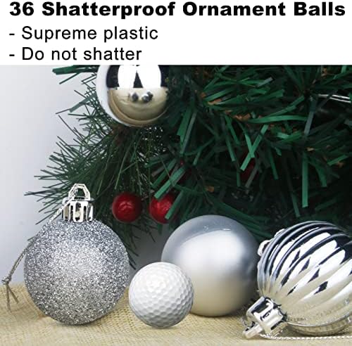 Silver 2.5" Christmas Balls Christmas Tree Decoration Ornaments Shatterproof Hanging Balls for Birthday Halloween Holiday Wedding Decorations Set of 36pcs
