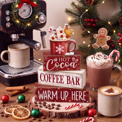 Lineshading 4 Pcs Christmas Table Decor for Home, Hot Cocoa Coffee Bar Sign