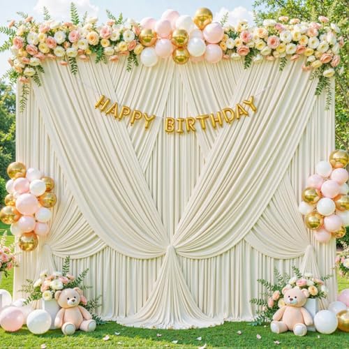4 Panels Beige Backdrop Curtain for Wedding Parties Wrinkle Free Beige Photo Curtains Backdrop Drapes Fabric Decoration for Baby Shower Photoshoot 20ft(W) x 10ft(H)