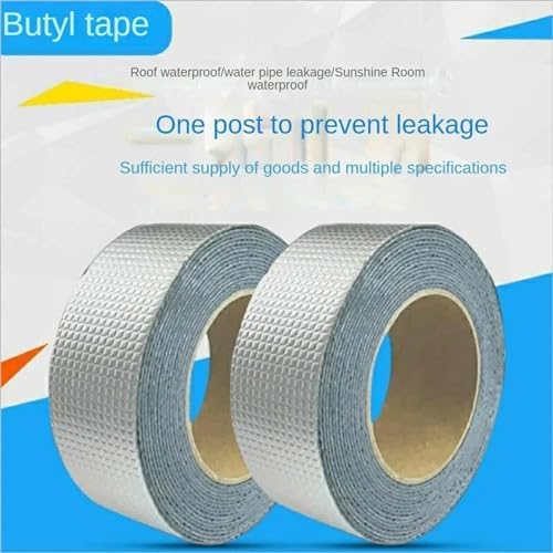 Waterproof Tape Butyl Tape Aluminum Foil Tape Butyl Tape Aluminum Foil Butyl Rubber Tape Super Strong Fiber Thicken Self Adhesive Seal god kvalitet For Pool Roof Pipe Repair Stop Leak(1M-100MM)