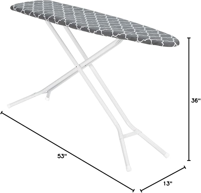 Full Size Ironing Board Made in USA – Gray Lattice by Seymour Home Products 4 Heavy-Duty Steel Legs Perforated Top for Steam Includes Cover & Pad Sturdy, Foldable Iron Board for Home & Laundry
