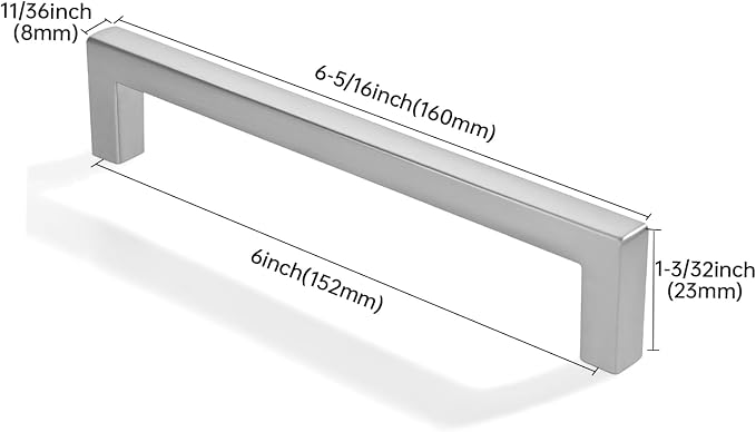 khtumeware 2 Pack 6 inch(152mm) Hole Center Brushed Nickel Cabinet Pulls Solid Heavy-Duty Square Cabinet Handles Drawer Pulls Kitchen Cabinet Hardware Kitchen Handle