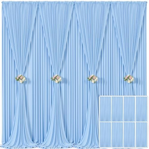 8 Panels Baby Blue Backdrop Curtain for Baby Shower Parties Wrinkle Free Light Blue Curtains Backdrop Drapes Fabric Decoration for Birthday Party Photography 40ft x 10ft