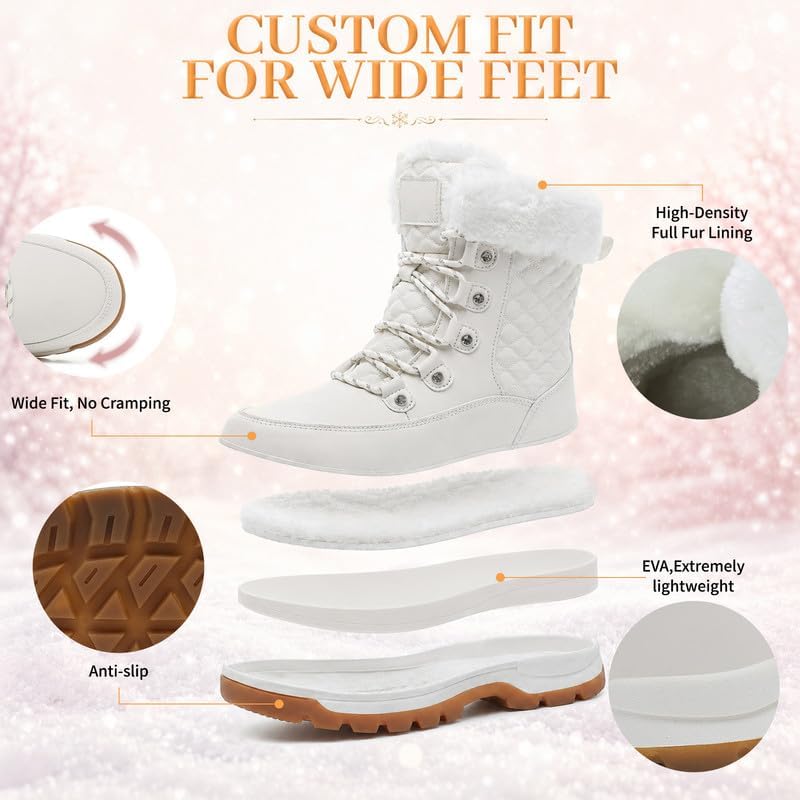 Womens Winter Snow Boots Mid-Calf Booties Warm Fur Lined Cold Weather Shoes