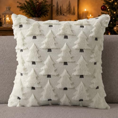Allorry Christmas Pillow Covers 20x20 inch Set of 2 Christmas Decorations Soft Plush Faux Fur Wool Cream White Christmas Tree Throw Pillow Cases Winter Holiday Decor for Sofa Living Room PT-002D20