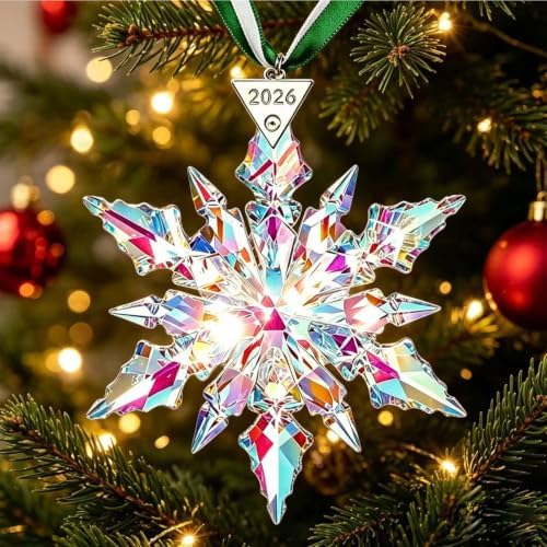 2026Annual Christmas Ornaments Crystal Snowflake Star - Christmas Tree Ornaments Pendant Sun Catcher Home Hanging Decor (2026Colored Crystal 3 Layers)