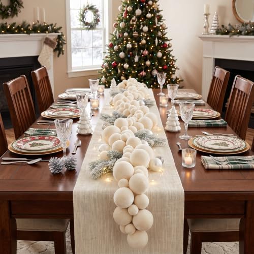Thiccywoov 9 ft Velvet Christmas Ball Garland Ornament, Cream White