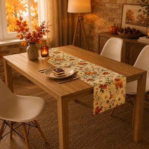 Thanksgiving Table Decor - Vintage Autumn Pumpkin Floral Table Runner