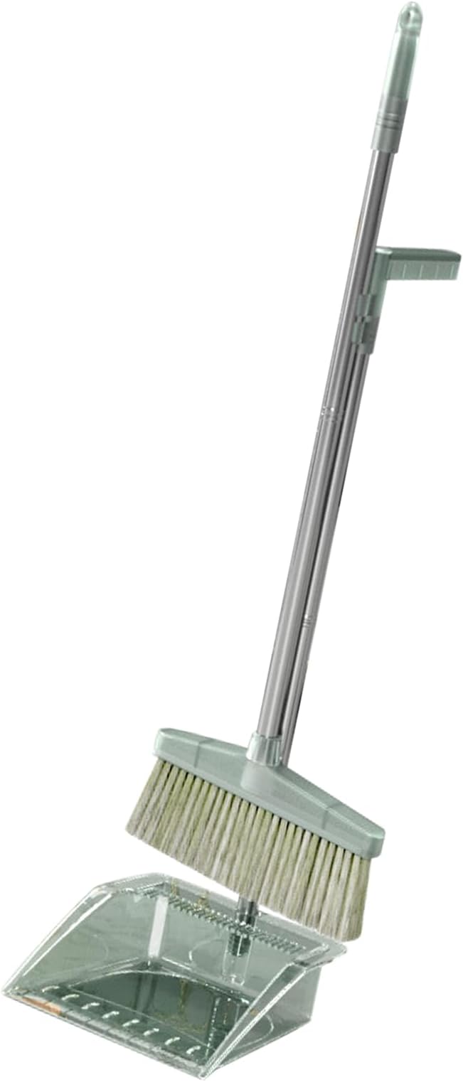 RiToEasysports Broom Dustpan Set Durable Cleaning Tool Large Sweeping Range for Home Bedroom,Stainless Steel Long Handle,PP Plastic Kit (Green)